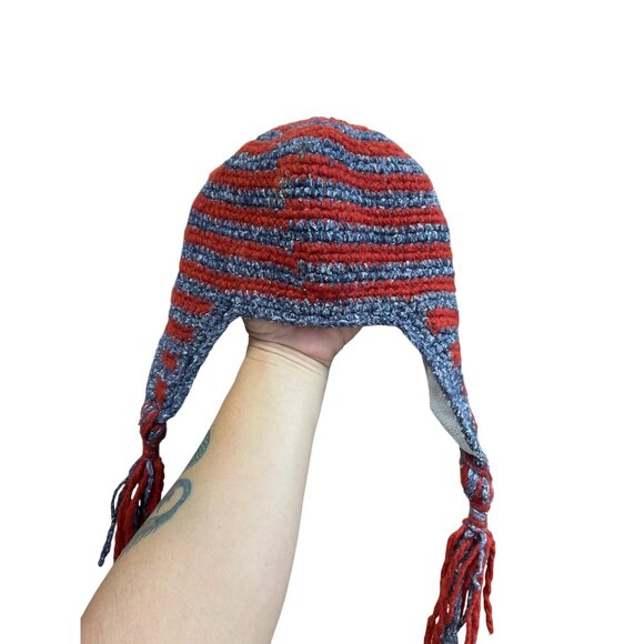 Native Creation Handmade gray red wool Earflap winter hat SKU 9173 - Picture 7 of 14